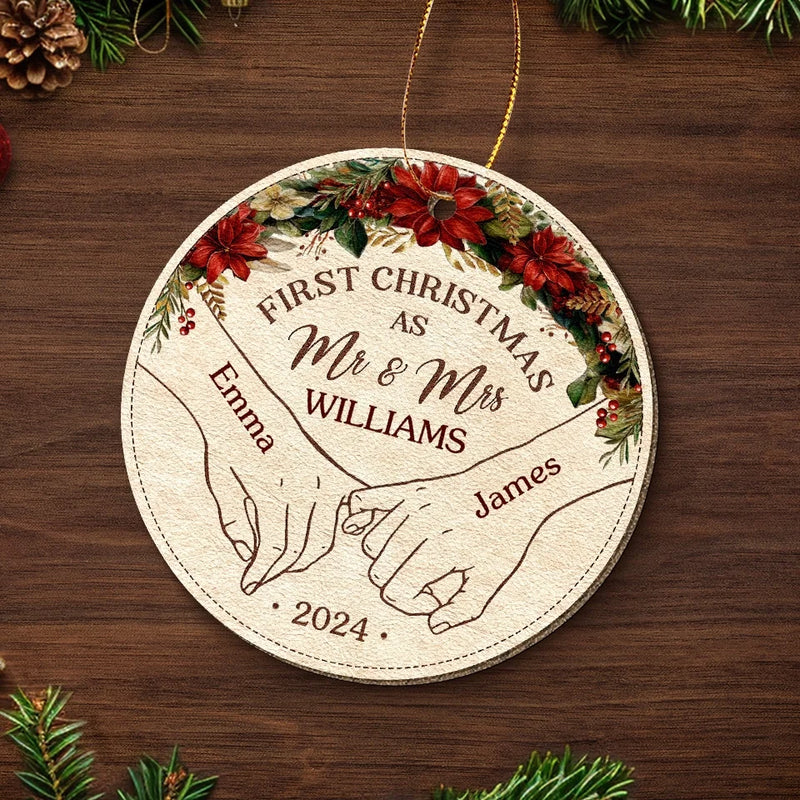 First Christmas As - Couple Personalized Custom Leather Ornament - Christmas Gift For Husband Wife, Anniversary, First Christmas