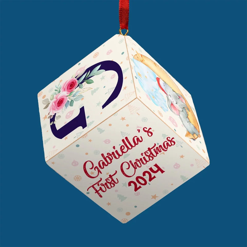 First Christmas Dreams Come Alive With Family By Your Side - Family Personalized Custom Wooden Cube Ornament - Christmas Gift For Baby Kids, Newborn Baby, First Christmas