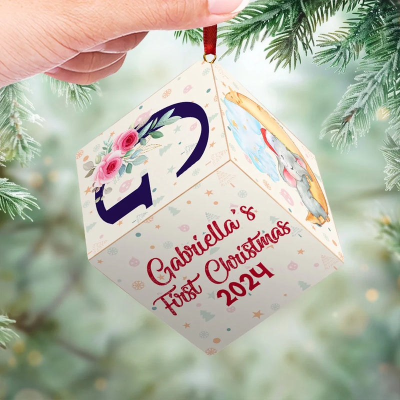 First Christmas Dreams Come Alive With Family By Your Side - Family Personalized Custom Wooden Cube Ornament - Christmas Gift For Baby Kids, Newborn Baby, First Christmas