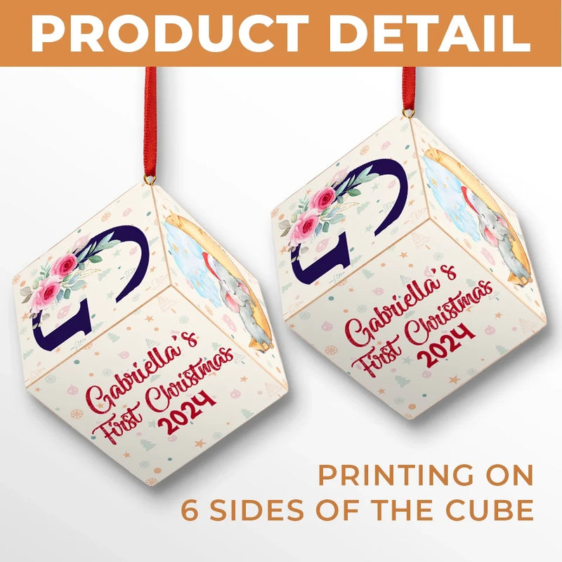 First Christmas Dreams Come Alive With Family By Your Side - Family Personalized Custom Wooden Cube Ornament - Christmas Gift For Baby Kids, Newborn Baby, First Christmas