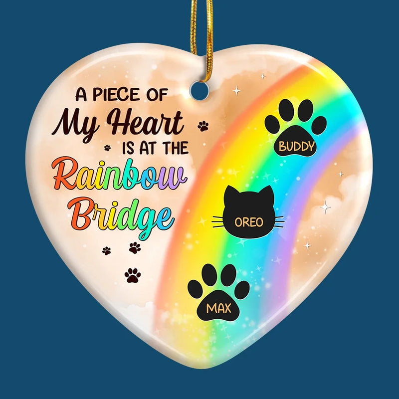 I Crossed The Rainbow Bridge Knowing I Was Loved - Memorial Personalized Custom Ornament - Ceramic Heart Shaped - Sympathy Gift, Christmas Gift For Pet Owners, Pet Lovers