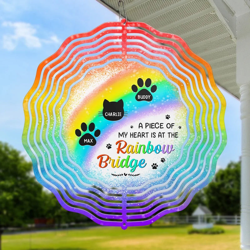 A Piece Of My Heart Is At The Rainbow Bridge - Memorial Personalized Custom Wind Spinner - Sympathy Gift For Family Members