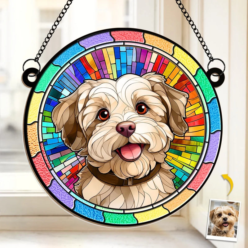 Custom Photo Forever Loved, Never Forgotten - Memorial Personalized Window Hanging Suncatcher Ornament - Sympathy Gift For Pet Owners, Pet Lovers