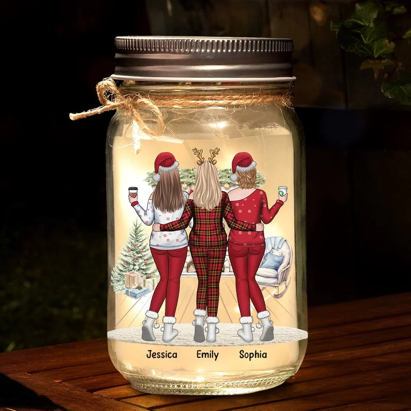 There's No Greater Joy Than Being In The Presence Of Friends - Bestie Personalized Custom Mason Jar Light - Christmas Gift For Best Friends, BFF, Sisters