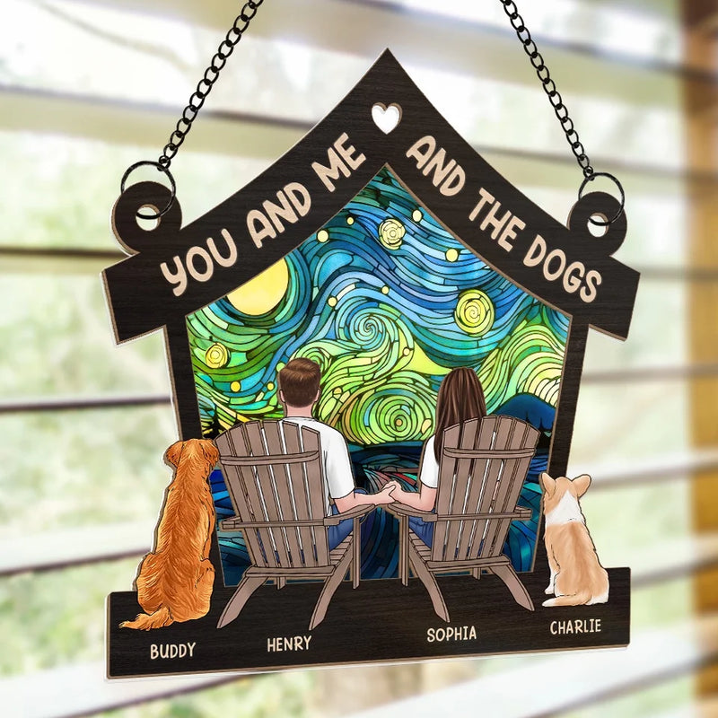 It's The Most Wonderful Time Of The Year - Couple Personalized Window Hanging Suncatcher Ornament - Christmas Gift For Husband Wife, Anniversary, Pet Owners, Pet Lovers