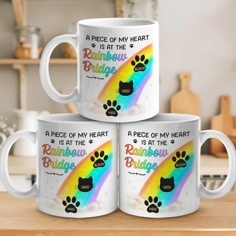 A Piece Of My Heart Is At The Rainbow Bridge - Memorial Personalized Custom Mug - Christmas Gift, Sympathy Gift For Pet Owners, Pet Lovers