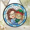 Grandma's Hugs Make Christmas Warm And Bright - Family Personalized Custom Stained Glass Window Hanging Suncatcher - Christmas Gift For Mom, Grandma