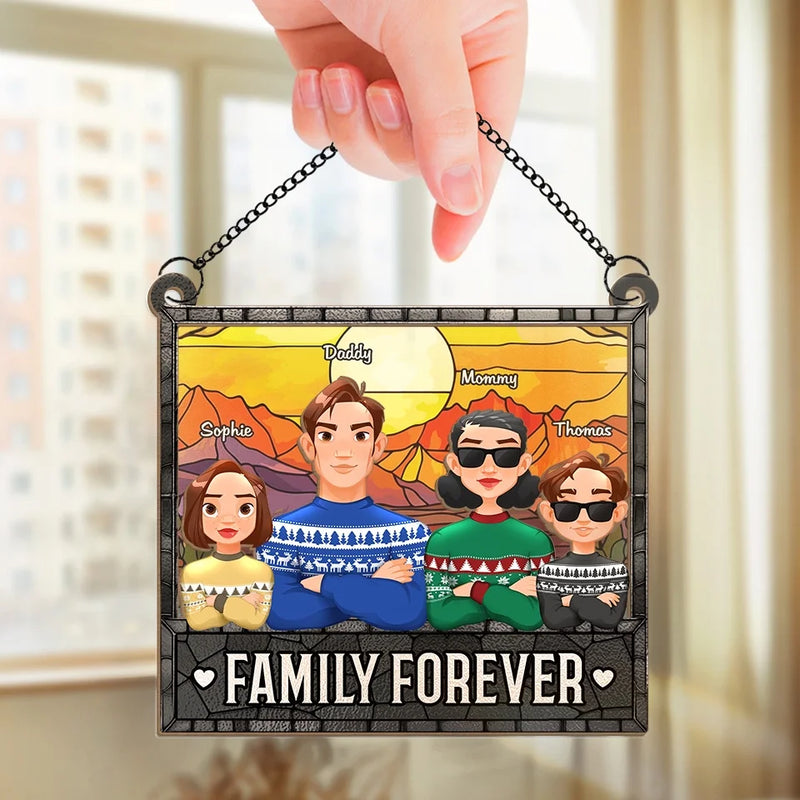 Family Forever - Family Personalized Window Hanging Suncatcher Ornament - Christmas Gift For Family Members