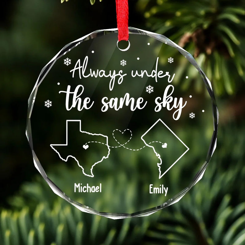 Love Knows No Borders - Couple Personalized Custom Circle Glass Ornament - Christmas Gift For Husband Wife, Anniversary