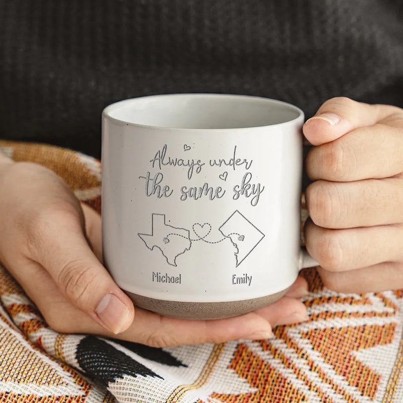 Always Under The Same Sky - Couple Personalized Custom Pottery Mug - Gift For Husband Wife, Anniversary