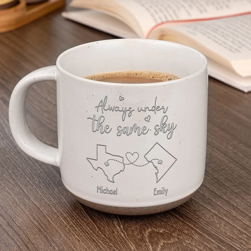 Always Under The Same Sky - Couple Personalized Custom Pottery Mug - Gift For Husband Wife, Anniversary