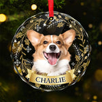 Custom Photo Happiness Is A Warm Puppy Or A Purring Kitty - Dog & Cat Personalized Custom Circle Glass Ornament - Christmas Gift For Pet Owners, Pet Lovers