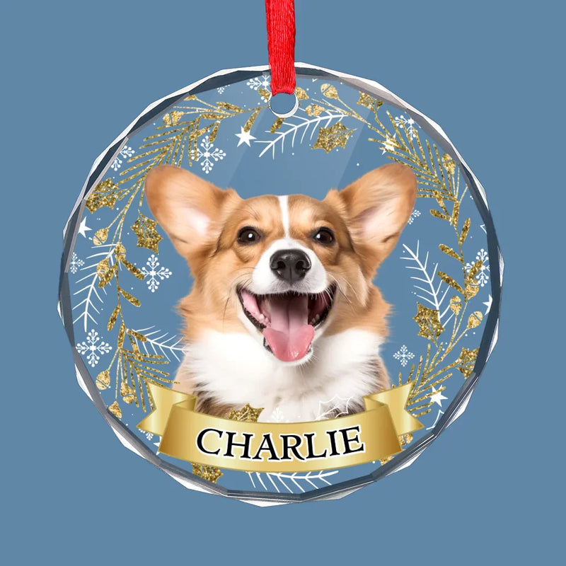 Custom Photo Happiness Is A Warm Puppy Or A Purring Kitty - Dog & Cat Personalized Custom Circle Glass Ornament - Christmas Gift For Pet Owners, Pet Lovers