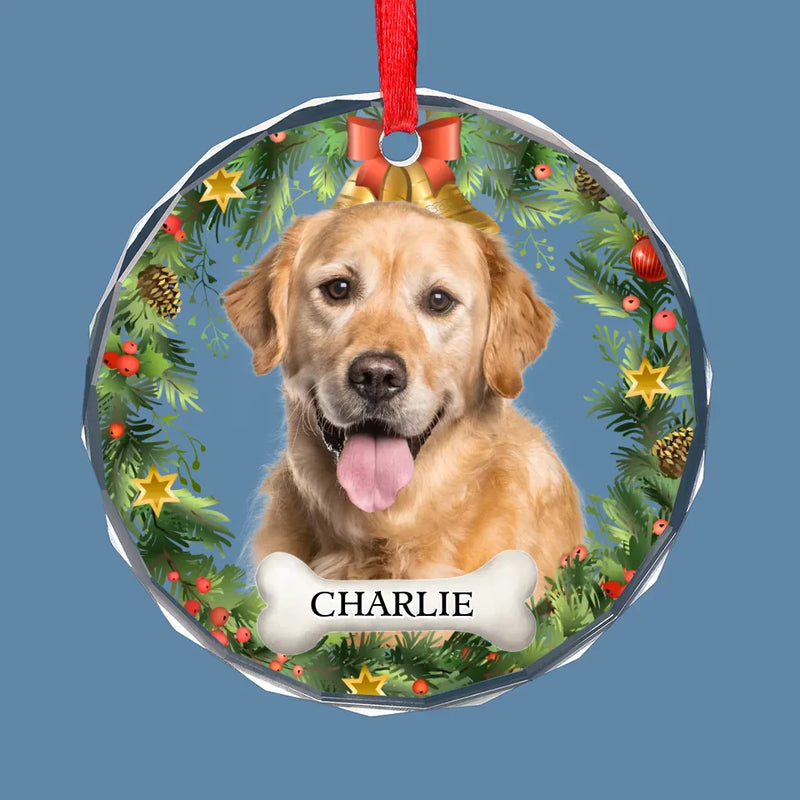Custom Photo Happiness Is Having A Cat Or Dog By Your Side - Dog & Cat Personalized Custom Circle Glass Ornament - Christmas Gift For Pet Owners, Pet Lovers