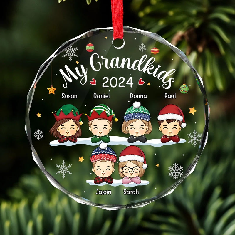 The Best Part Of Christmas Is Sharing It With You - Family Personalized Custom Circle Glass Ornament - Christmas Gift For Grandkids
