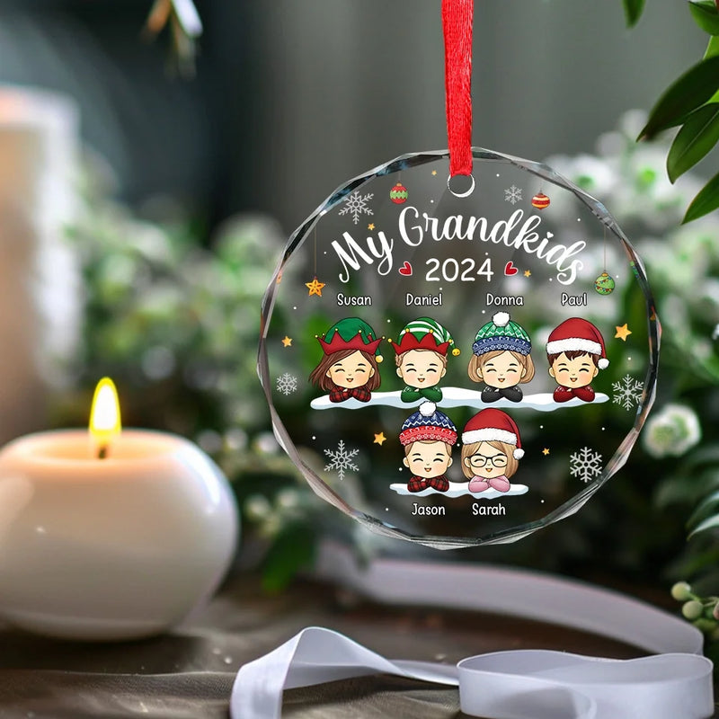 The Best Part Of Christmas Is Sharing It With You - Family Personalized Custom Circle Glass Ornament - Christmas Gift For Grandkids