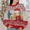 Happy Pawlidays - Dog & Cat Personalized Custom Ugly Sweatshirt - Unisex Wool Jumper - Christmas Gift For Husband Wife, Anniversary, Pet Owners, Pet Lovers