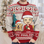 Happy Pawlidays - Dog & Cat Personalized Custom Ugly Sweatshirt - Unisex Wool Jumper - Christmas Gift For Husband Wife, Anniversary, Pet Owners, Pet Lovers
