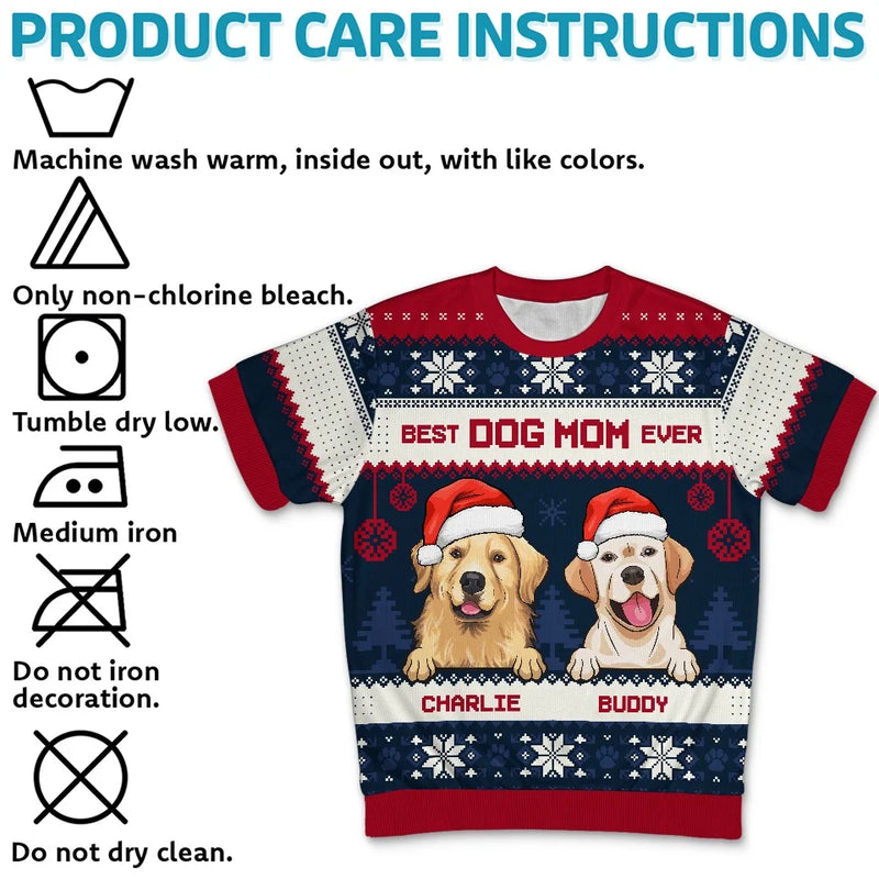 Best Fur Mom Ever - Dog & Cat Personalized Custom All Over Print Adult Short Sleeve Sweater - Christmas Gift For Pet Owners, Pet Lovers