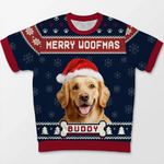Custom Photo Feliz Navidog - Dog Personalized Custom All Over Print Adult Short Sleeve Sweater - Christmas Gift For Pet Owners, Pet Lovers