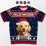 Custom Photo Feliz Navidog - Dog Personalized Custom All Over Print Adult Short Sleeve Sweater - Christmas Gift For Pet Owners, Pet Lovers