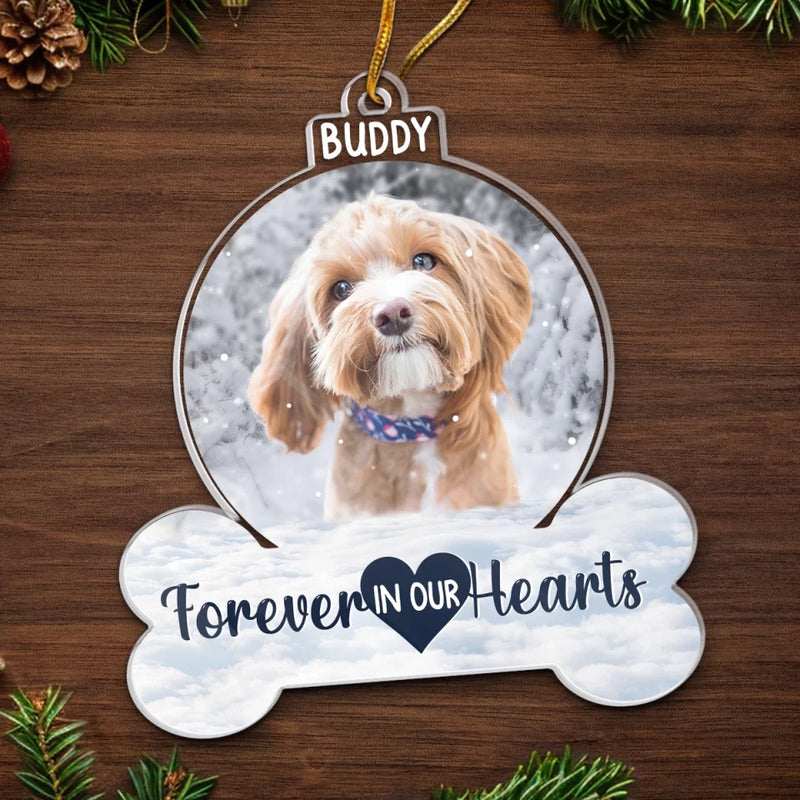 Custom Photo Forever In Our Hearts - Memorial Personalized Custom Ornament - Acrylic Custom Shaped - Sympathy Gift, Christmas Gift For Pet Owners, Pet Lovers