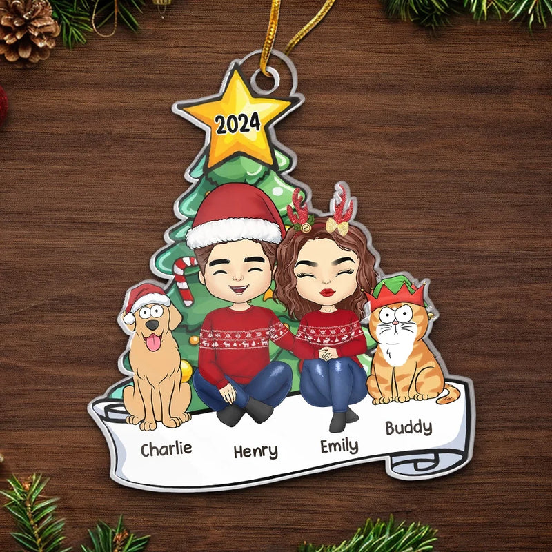 Christmas Is Merrier With Paws Under The Tree - Dog & Cat Personalized Custom Ornament - Acrylic Custom Shaped - Christmas Gift For Husband Wife, Anniversary, Pet Owners, Pet Lovers