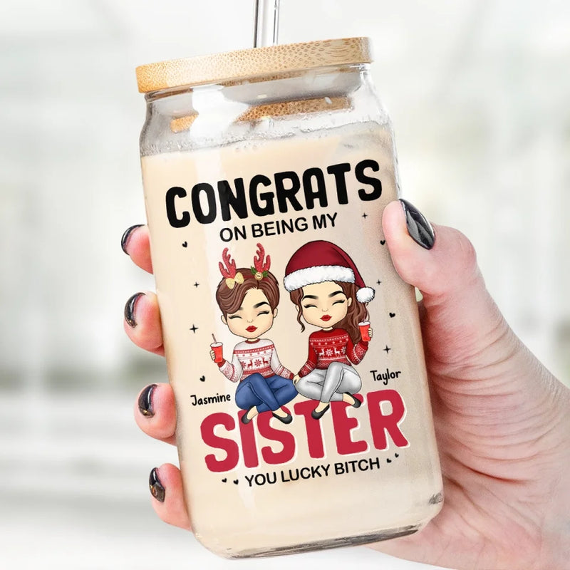 Every Problem Is Easier With A Friend Next To You - Bestie Personalized Custom Glass Cup, Iced Coffee Cup - Christmas Gift For Best Friends, BFF, Sisters