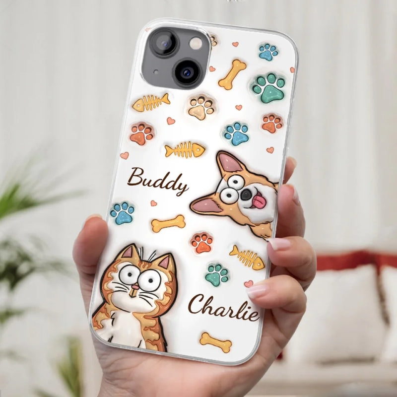 Furry Friends Make Life Brighter - Dog & Cat Personalized Custom 3D Inflated Effect Printed Clear Phone Case - Gift For Pet Owners, Pet Lovers