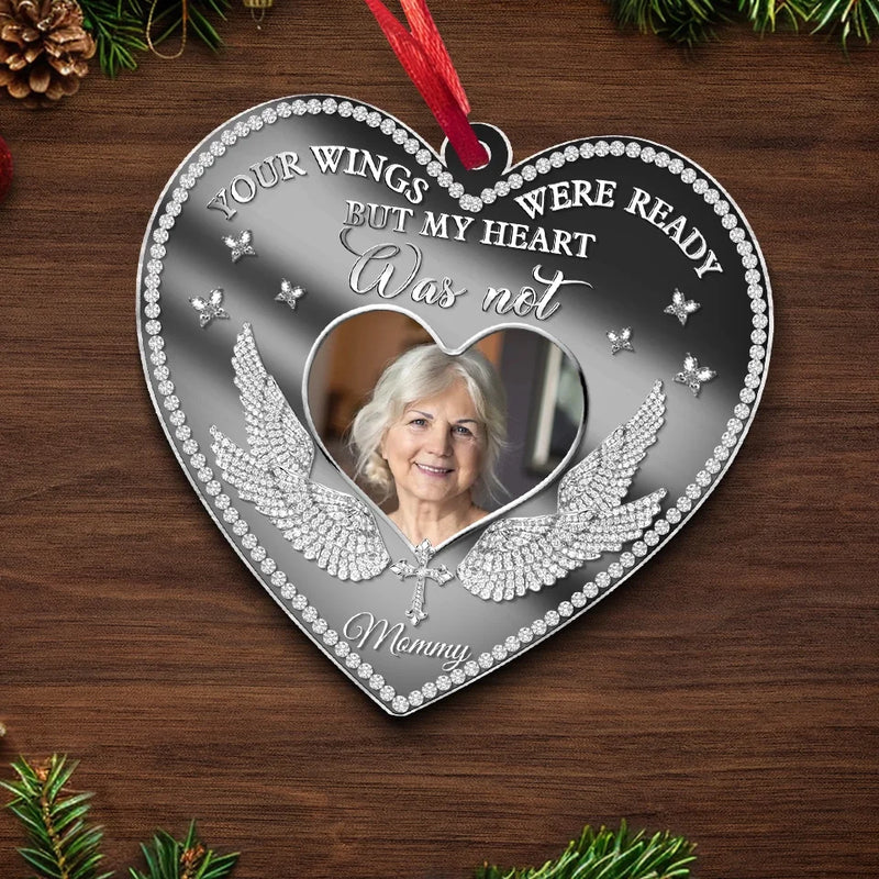 Custom Photo A Big Piece Of My Heart Lives In Heaven - Memorial Personalized Custom Mirrored Acrylic Ornament - Sympathy Gift, Christmas Gift For Family Members