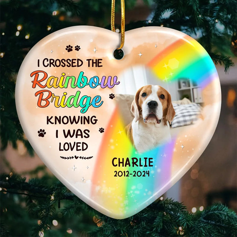 Custom Photo I Hope To Meet You Beyond The Rainbow - Memorial Personalized Custom Ornament - Ceramic Heart Shaped - Sympathy Gift, Christmas Gift For Pet Owners, Pet Lovers