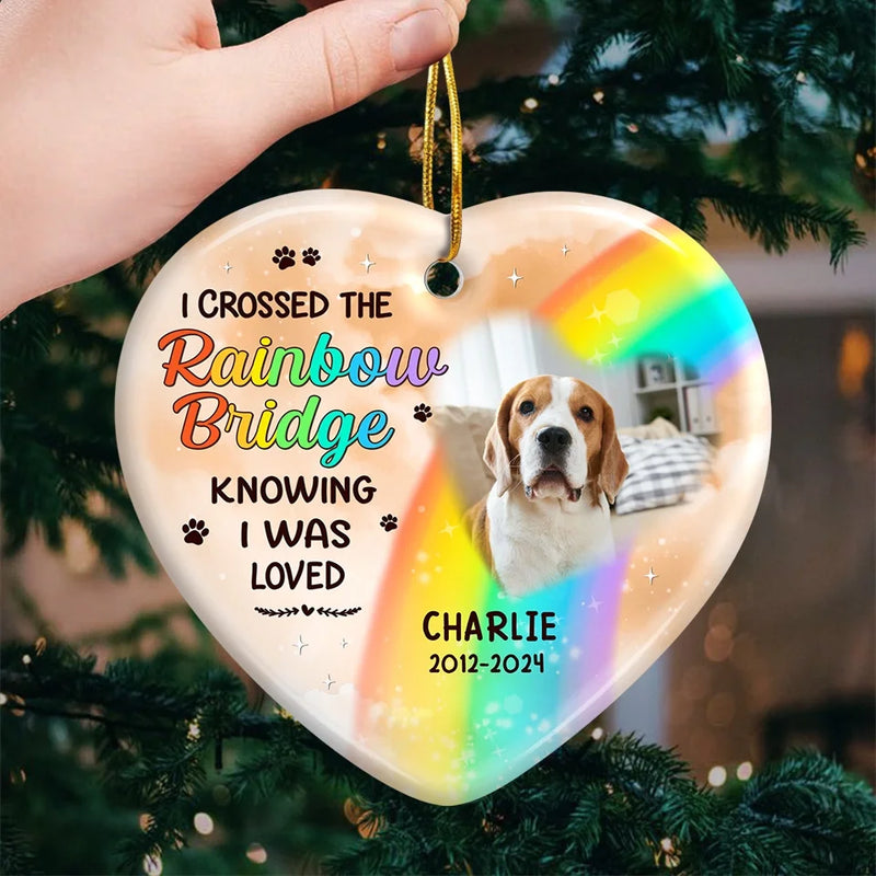 Custom Photo I Hope To Meet You Beyond The Rainbow - Memorial Personalized Custom Ornament - Ceramic Heart Shaped - Sympathy Gift, Christmas Gift For Pet Owners, Pet Lovers