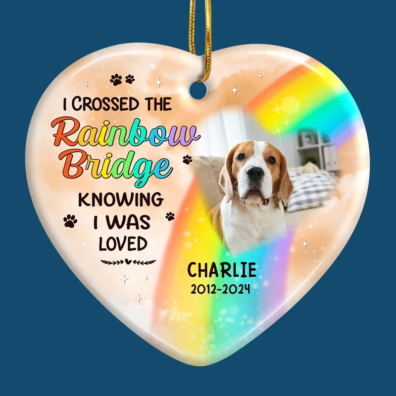 Custom Photo I Hope To Meet You Beyond The Rainbow - Memorial Personalized Custom Ornament - Ceramic Heart Shaped - Sympathy Gift, Christmas Gift For Pet Owners, Pet Lovers