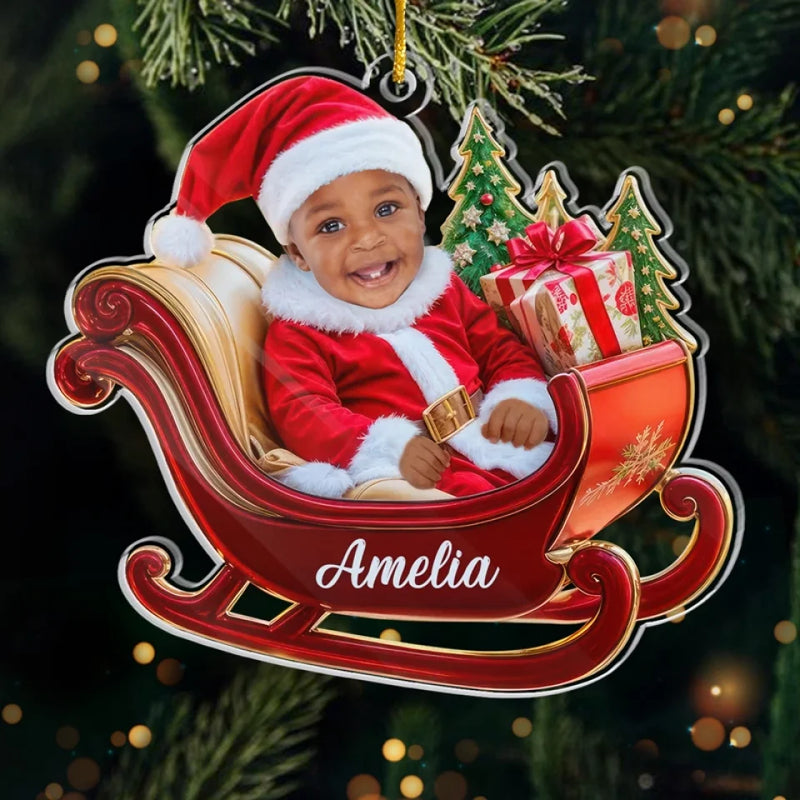 Custom Photo Our Little Santa Claus Is Bringing Joy To The World - Family Personalized Custom Ornament - Acrylic Custom Shaped - Christmas Gift For Baby Kids, Newborn Baby, First Christmas