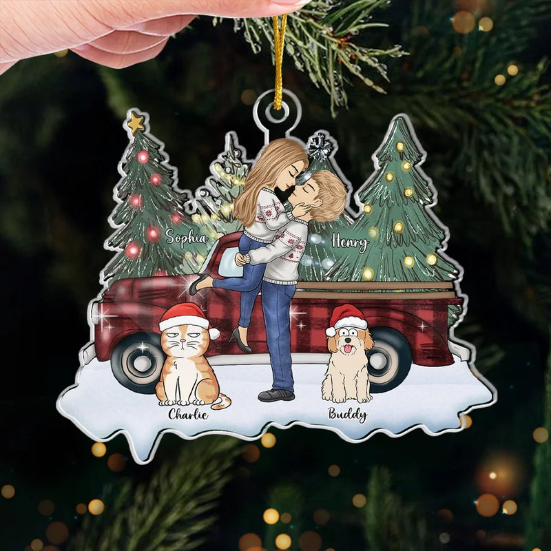 Pеts Lеavе Paw Prints On Our Hеarts - Couple Personalized Custom Ornament - Acrylic Custom Shaped - Christmas Gift For Husband Wife, Pet Owners, Pet Lovers