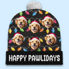Custom Photo Happy Pawlidays - Dog & Cat Personalized Custom Christmas Beanie Hat - Christmas Gift For Pet Owners, Pet Lovers