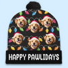 Custom Photo Happy Pawlidays - Dog & Cat Personalized Custom Christmas Beanie Hat - Christmas Gift For Pet Owners, Pet Lovers
