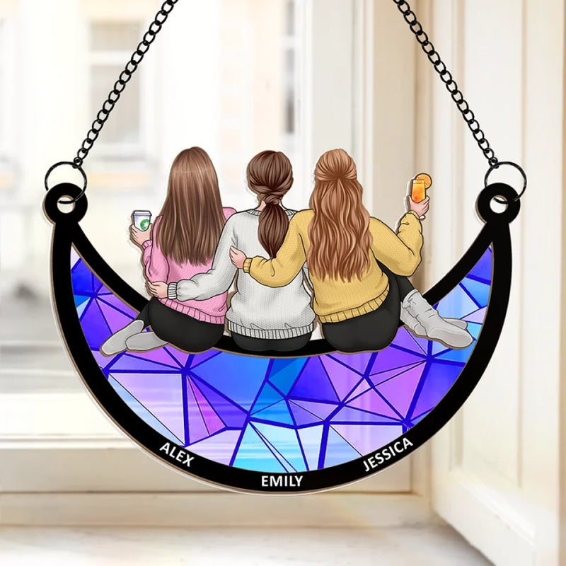 Real Friends Are Always There - Bestie Personalized Window Hanging Suncatcher - Christmas Gift For Best Friends, BFF, Sisters