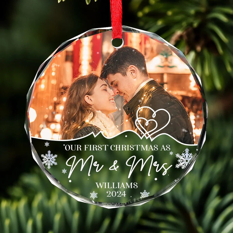 Custom Photo First Christmas, Endless Love And Joy - Couple Personalized Custom Circle Glass Ornament - Christmas Gift For Husband Wife, Anniversary, First Christmas
