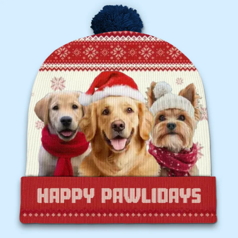 Custom Photo Fur And Festive - Dog & Cat Personalized Custom Christmas Beanie Hat - Christmas Gift For Pet Owners, Pet Lovers