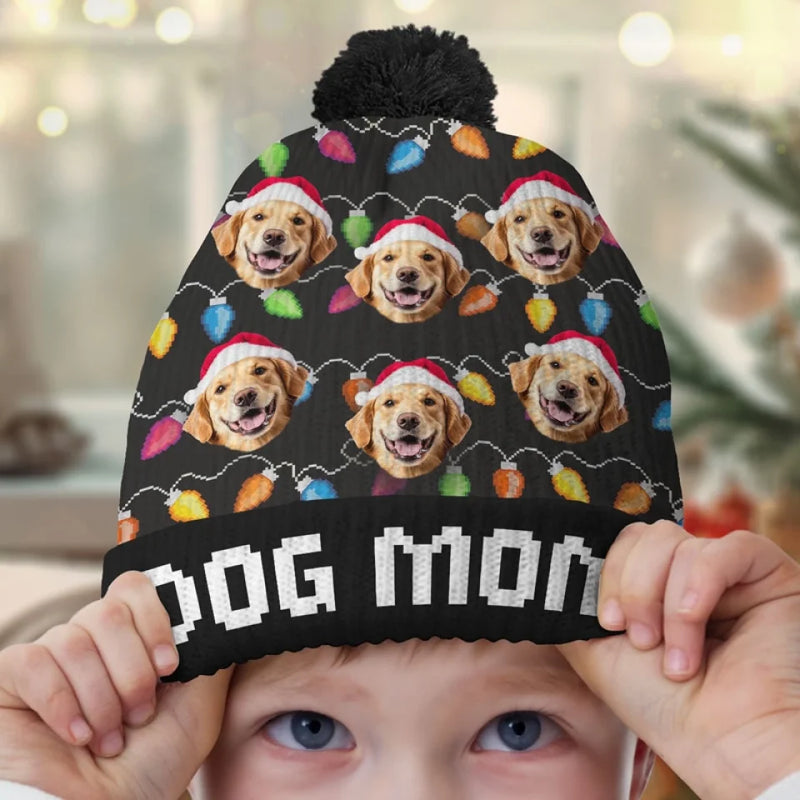 Custom Photo Happy Pawlidays - Dog & Cat Personalized Custom Christmas Beanie Hat - Christmas Gift For Pet Owners, Pet Lovers