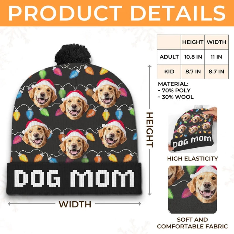 Custom Photo Happy Pawlidays - Dog & Cat Personalized Custom Christmas Beanie Hat - Christmas Gift For Pet Owners, Pet Lovers
