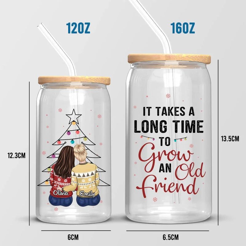 True Friends Are Always There - Bestie Personalized Custom Glass Cup, Iced Coffee Cup - Christmas Gift For Best Friends, BFF, Sisters