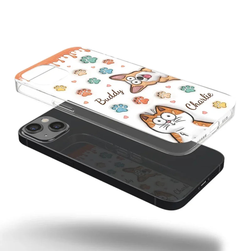 Four Paws, One Heart - Dog & Cat Personalized Custom 3D Inflated Effect Printed Clear Phone Case - Gift For Pet Owners, Pet Lovers