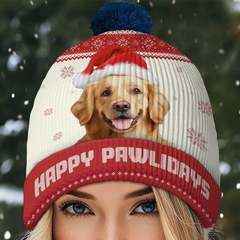 Custom Photo Fur And Festive - Dog & Cat Personalized Custom Christmas Beanie Hat - Christmas Gift For Pet Owners, Pet Lovers