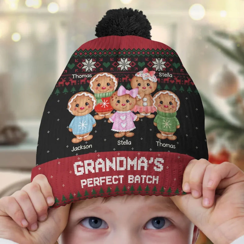 Grandma’s Love And Kid’s Laughter Make Christmas Special - Family Personalized Custom Christmas Beanie Hat - Christmas Gift For Mom, Grandma