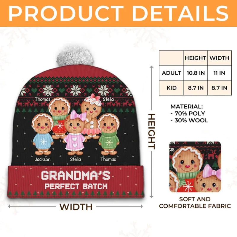 Grandma’s Love And Kid’s Laughter Make Christmas Special - Family Personalized Custom Christmas Beanie Hat - Christmas Gift For Mom, Grandma