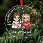 Congrats On Being My Work Bestie, You Lucky Woman - Coworker Personalized Custom Circle Glass Ornament - Christmas Gift For Coworkers, Work Friends, Colleagues