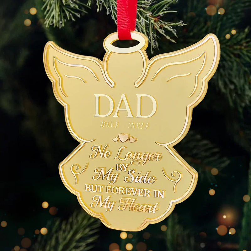 No Longer By My Side But Forever In My Heart - Memorial Personalized Custom Mirrored Acrylic Ornament - Sympathy Gift, Christmas Gift For Family Members