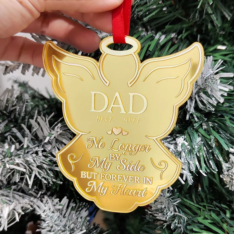 No Longer By My Side But Forever In My Heart - Memorial Personalized Custom Mirrored Acrylic Ornament - Sympathy Gift, Christmas Gift For Family Members